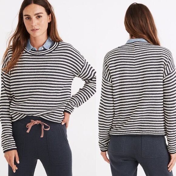 Madewell Seagrove‎ Pullover Sweater Extra Small Navy and Natural Stripe C… - Picture 1 of 8